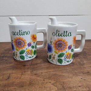 Vintage Ancienne Porcelain Floral Oil/Vinegar Containers with Spout